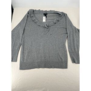 Lane Bryant Angora Blend Sweater Size 22/24 Gray Soft Ruffle VNeck New With Tags